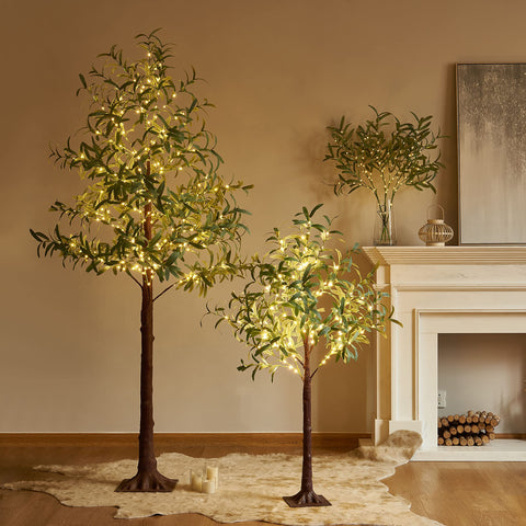 LITBLOOM close-up of olive leaf texture and LED wiring, highlights realistic detail