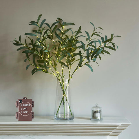 LITBLOOM front view of 24-inch olive branch showing 72 LEDs and foliage, enhances ambiance