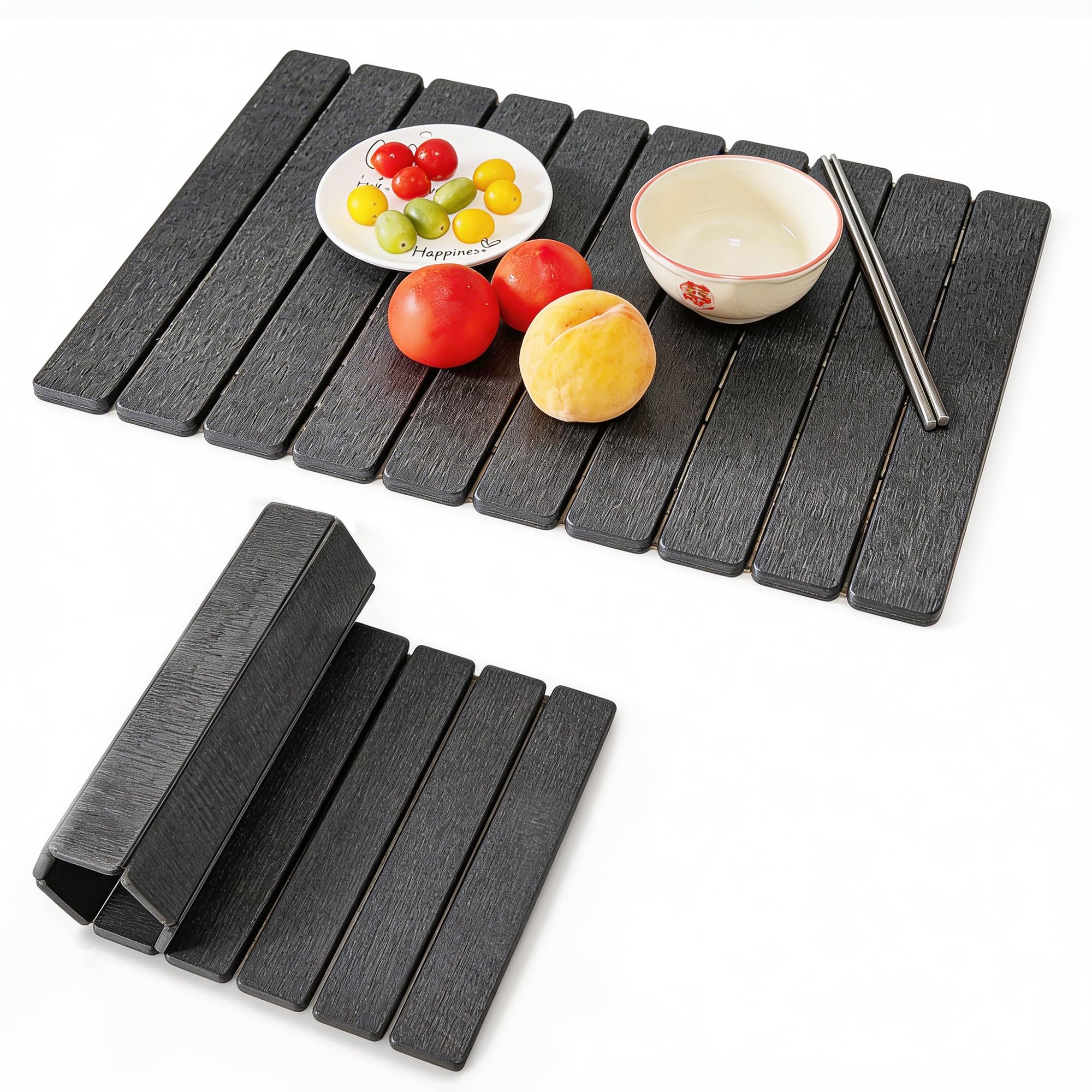 LiteTool mat front view showing slim grey slab and clean edged design benefit: neat countertop