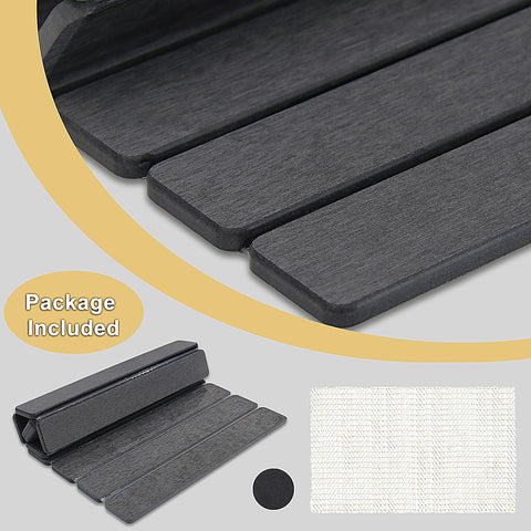 LiteTool mat with stacked dishes demonstrating fast-drying benefit: no water pooling