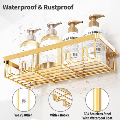 Liuoud mounted shower caddy in use holding bottles for easy access
