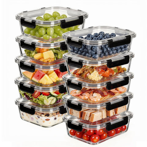 Liuruiyu front packaging showing ten glass containers and lids for organized meals