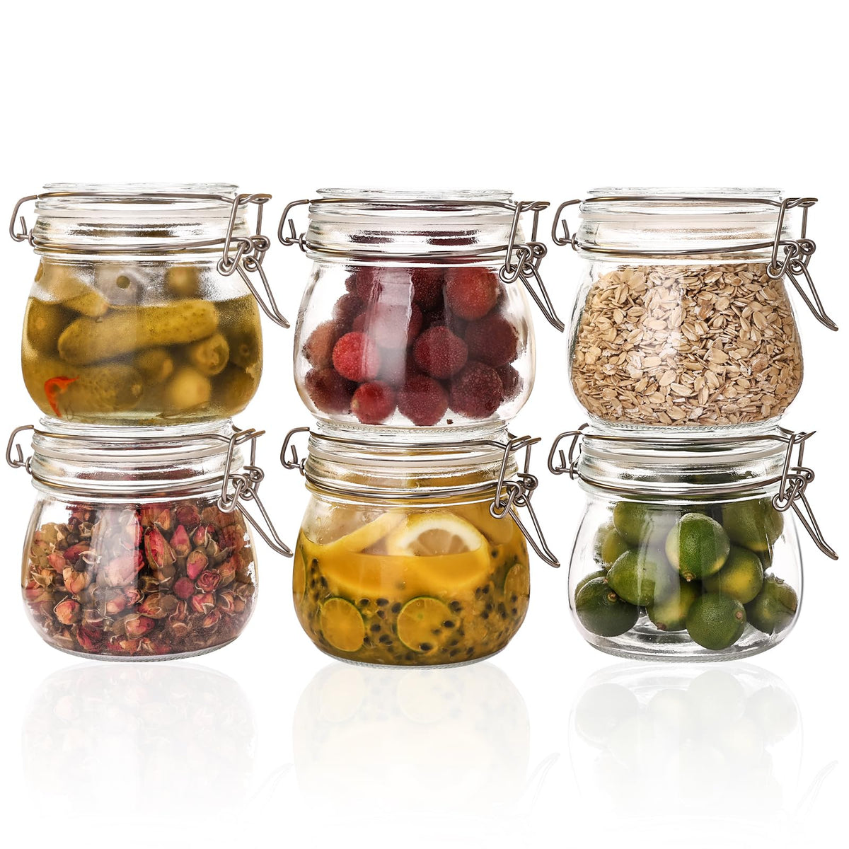 Liuruiyu front view of six-pack jars showing organized pantry benefit