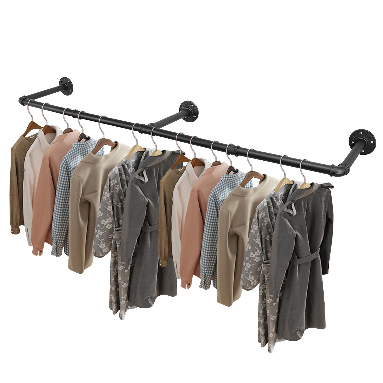 Livabber front-mounted garment rack showing sturdy industrial style and organized storage