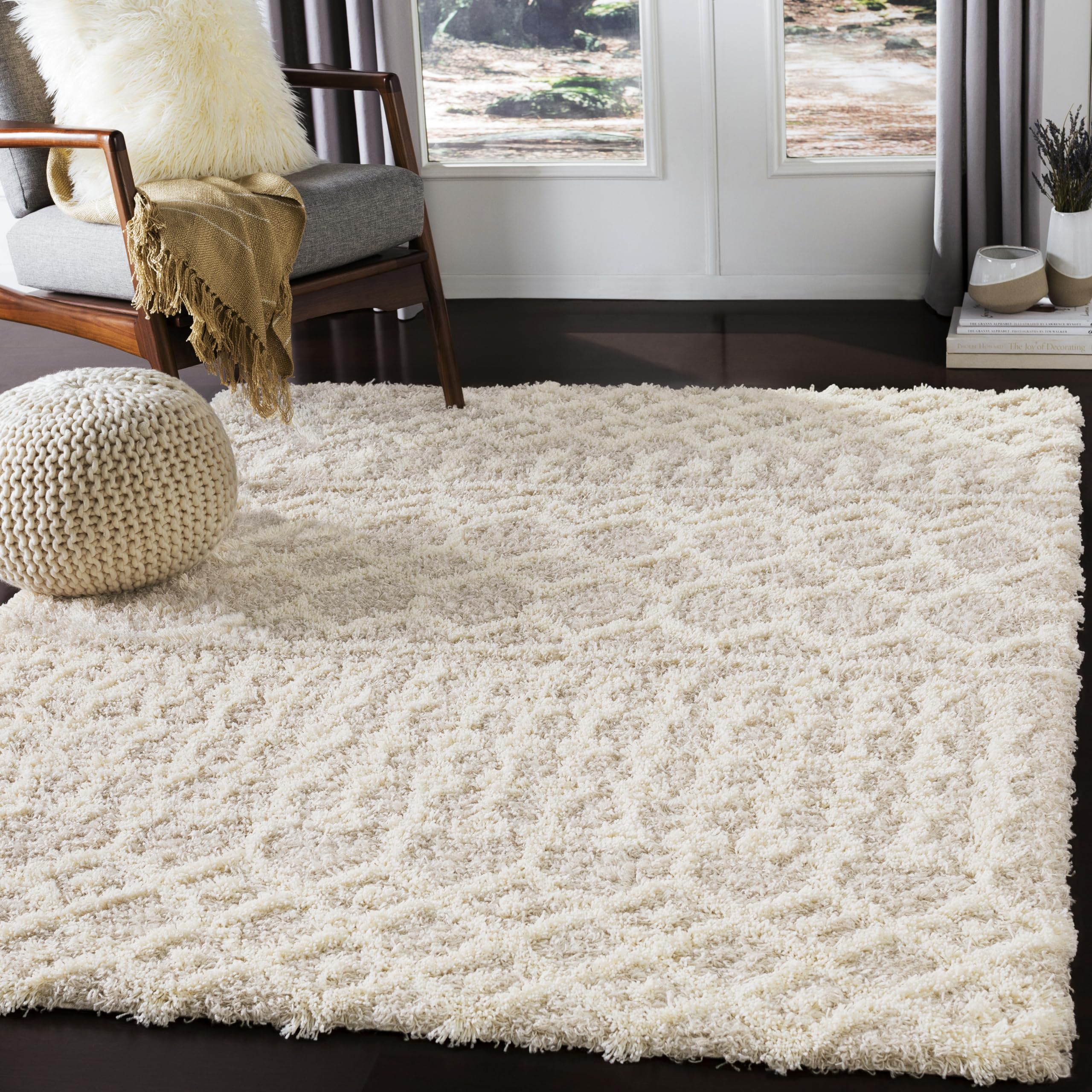 Livabliss front view of beige rug showing Moroccan pattern and soft appeal