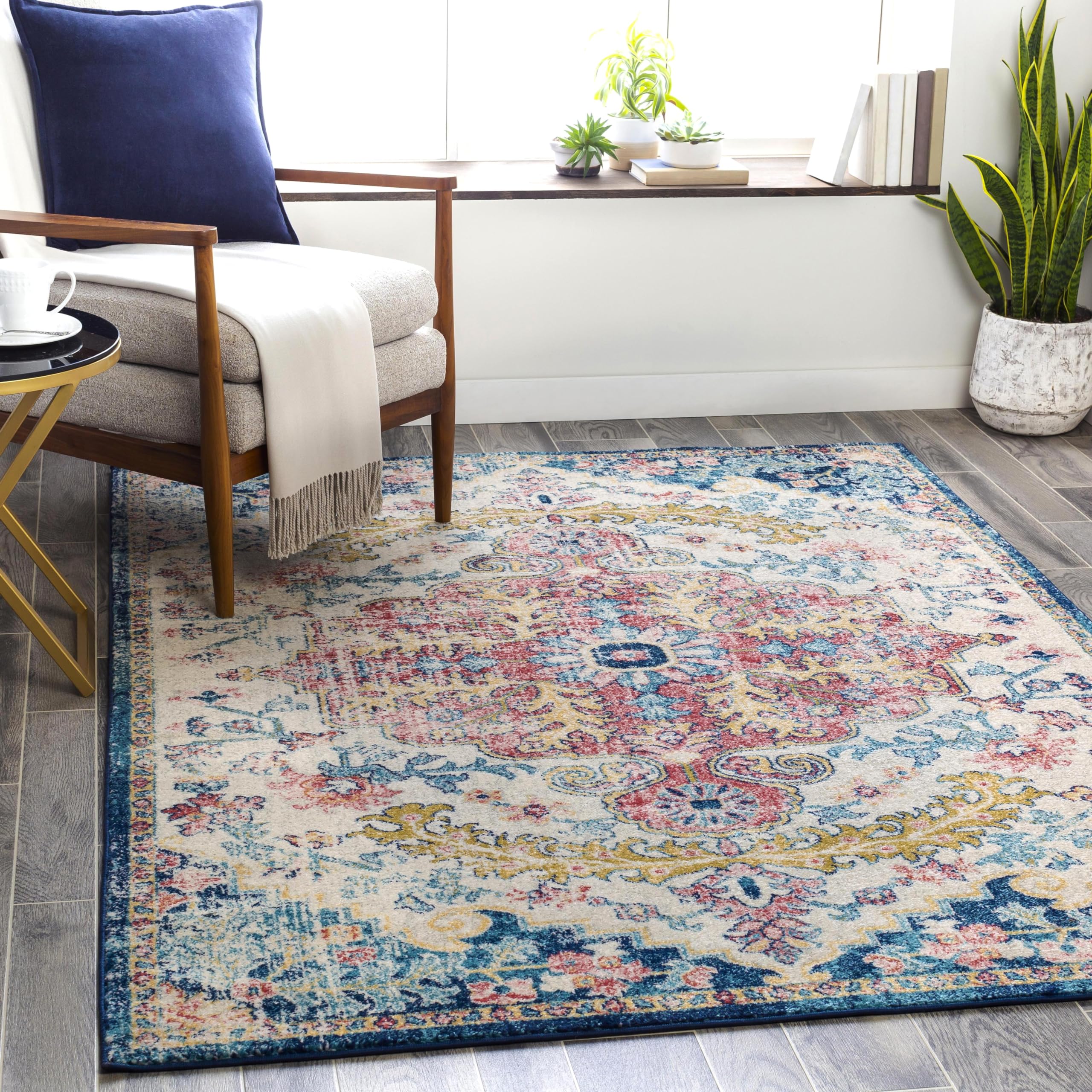 Livabliss rug front overview showing full vintage medallion and color mix for stylish anchoring
