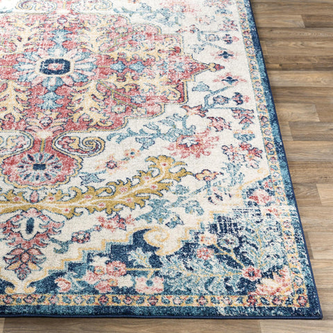 Livabliss detailed shot of central medallion pattern showing intricate florals and color contrast