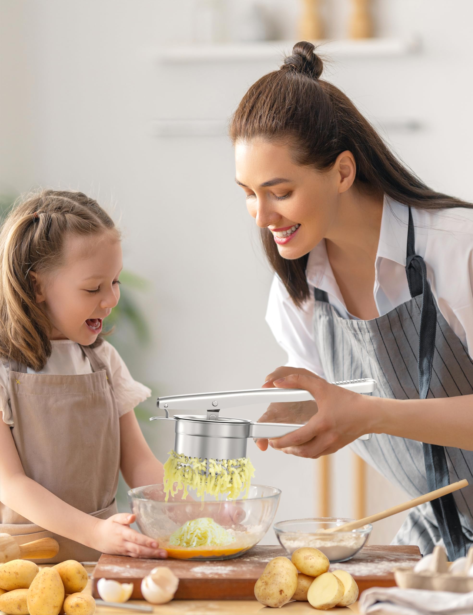 Livilord ricer on kitchen counter beside serving bowl illustrating meal-ready convenience