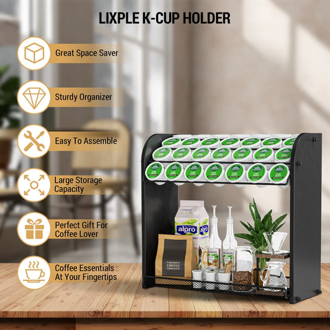 Lixple wall-mounted K Cup holder saving counter space and tidying supplies
