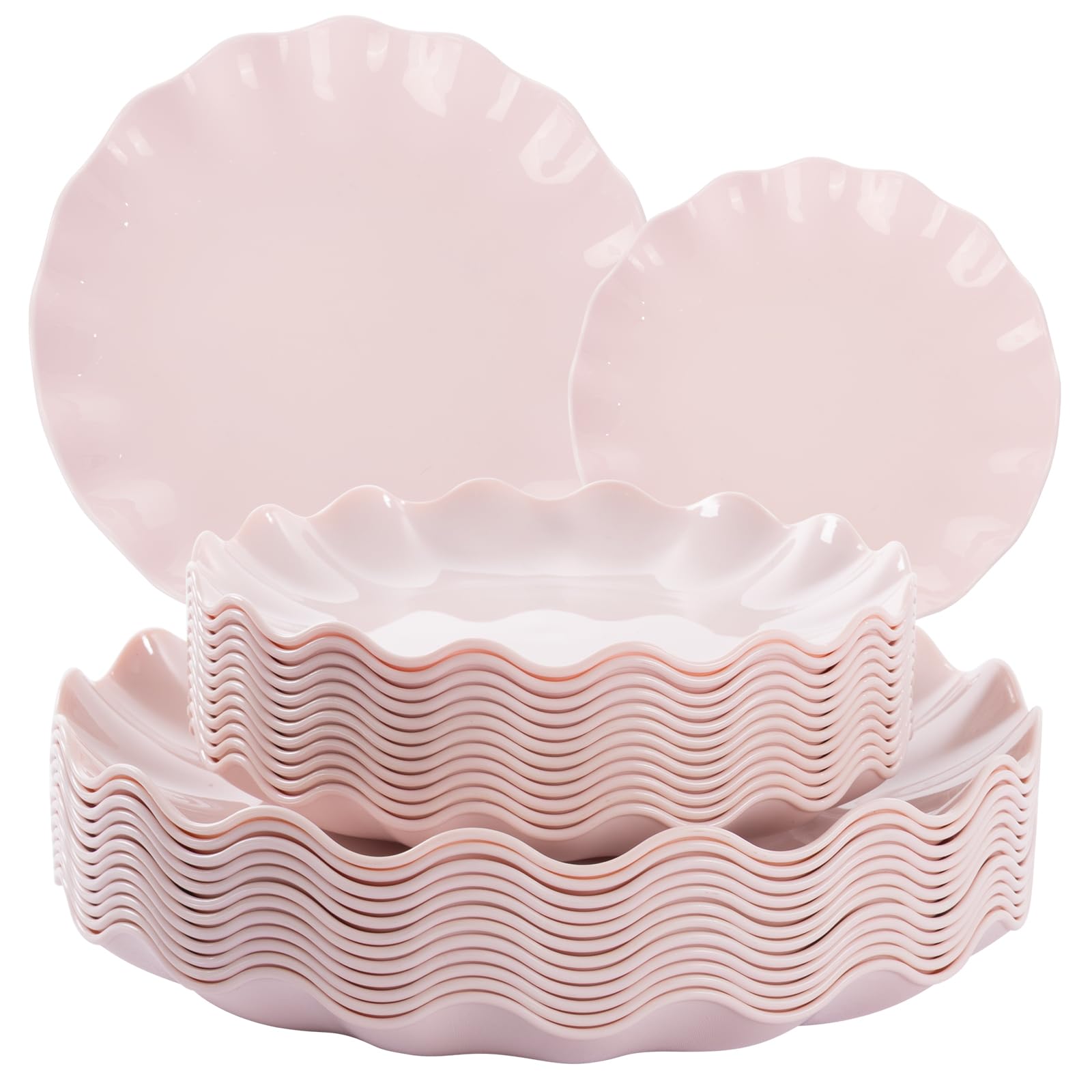 LIYH pink scalloped plates front packaging showing full 24-piece set and color