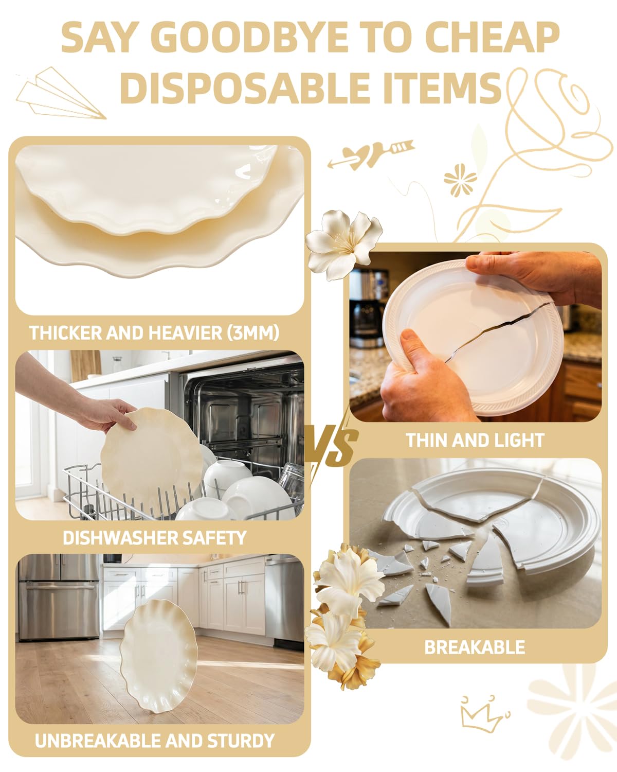LIYH hand holding plate illustrating lightweight, unbreakable benefit