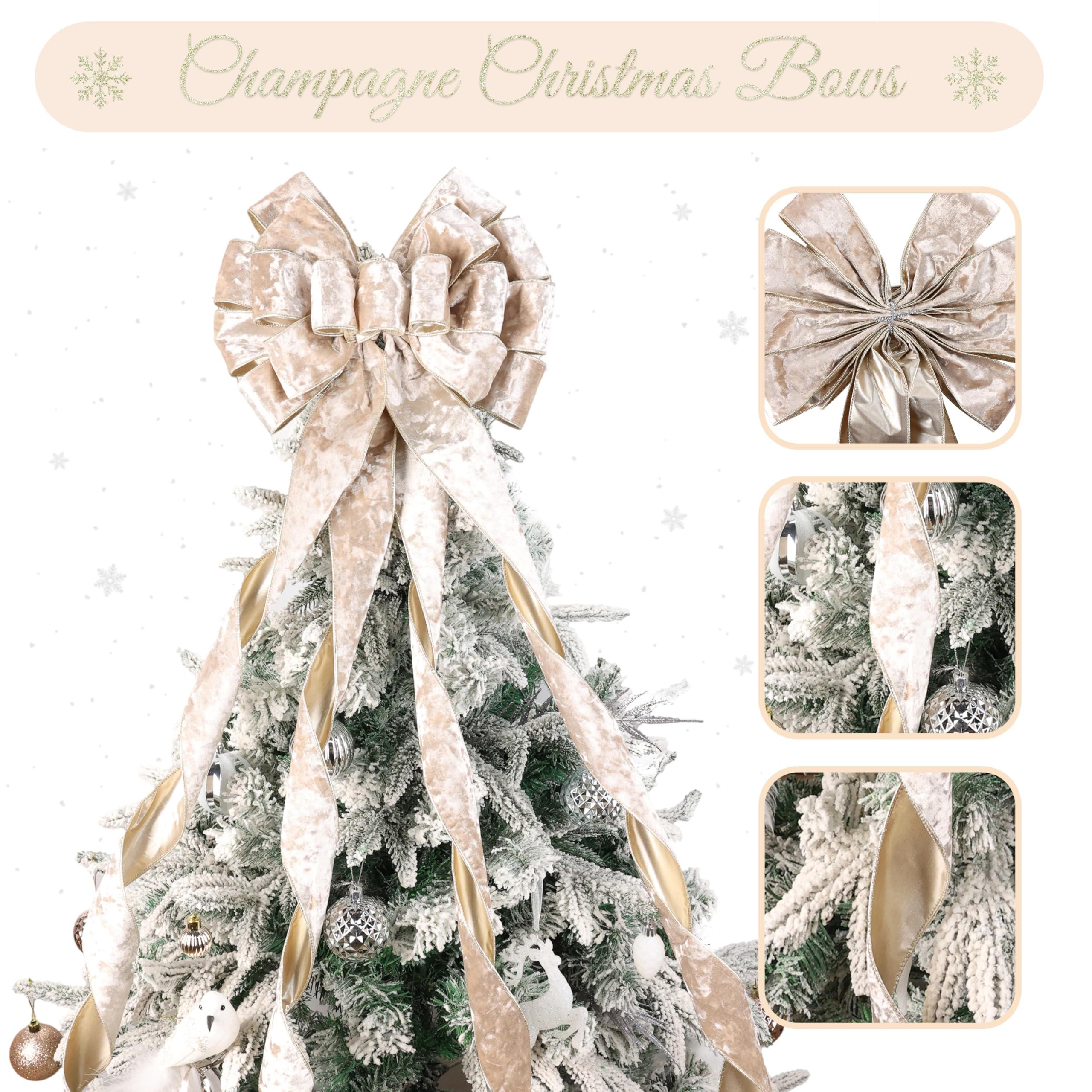 LIZLOVESS bow mounted on tree topper creates elegant focal point and balanced silhouette