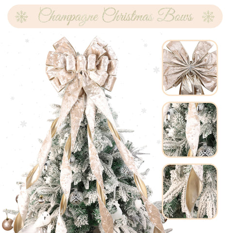 LIZLOVESS bow mounted on tree topper creates elegant focal point and balanced silhouette