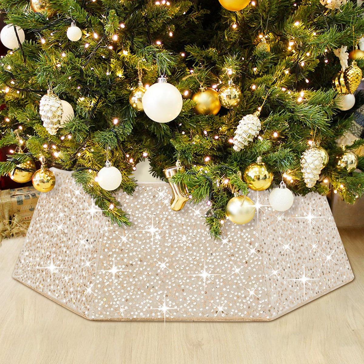 LJIE-House champagne gold tree collar front view shows elegant base styling