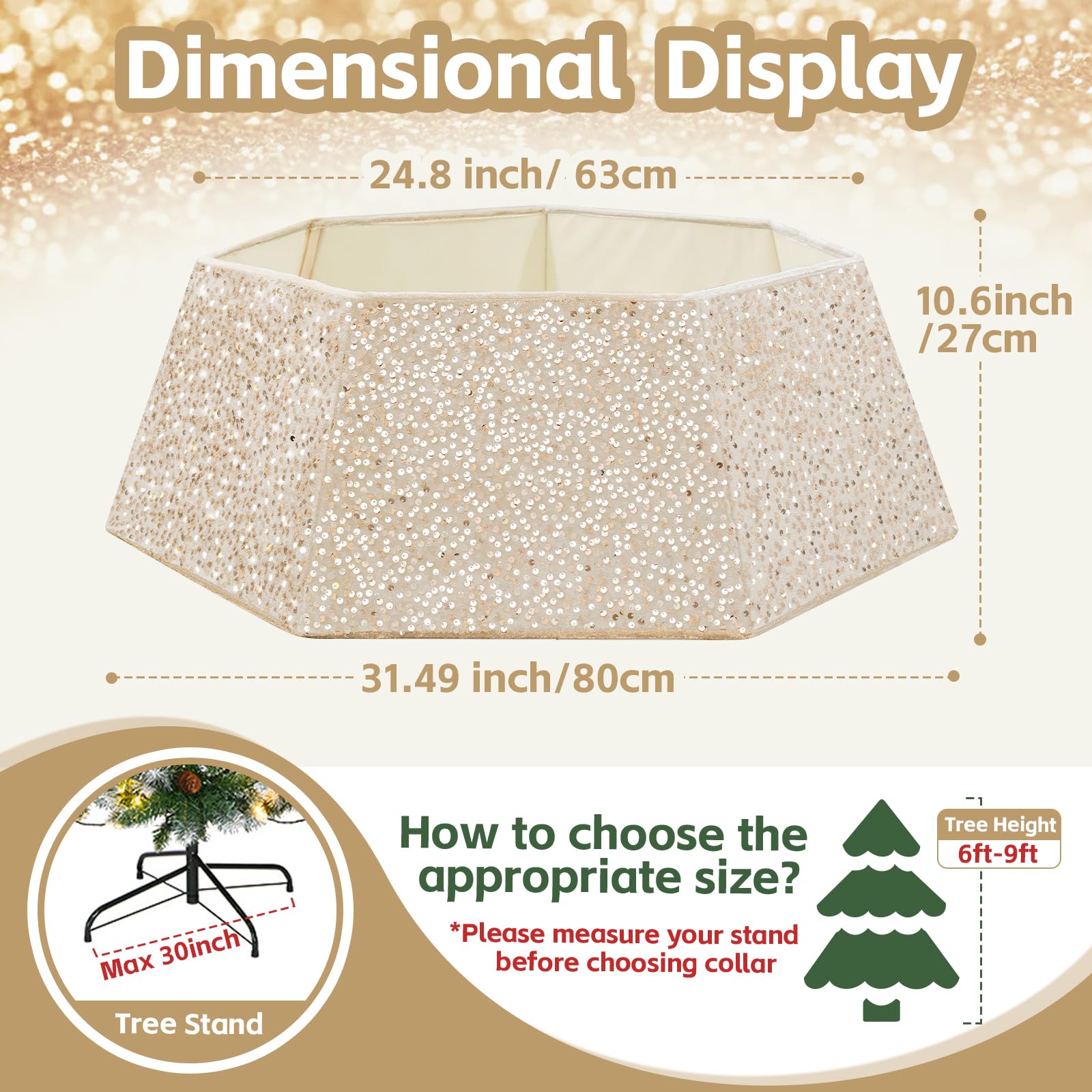 LJIE-House tree collar on pencil tree in living room creating polished holiday look