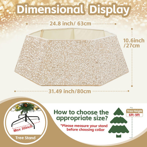 LJIE-House tree collar on pencil tree in living room creating polished holiday look