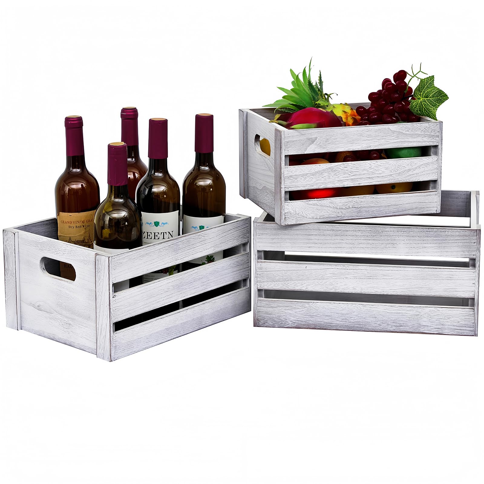 LKMANY front view of three rustic white crates showing storage benefit