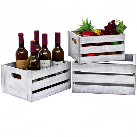 LKMANY front view of three rustic white crates showing storage benefit