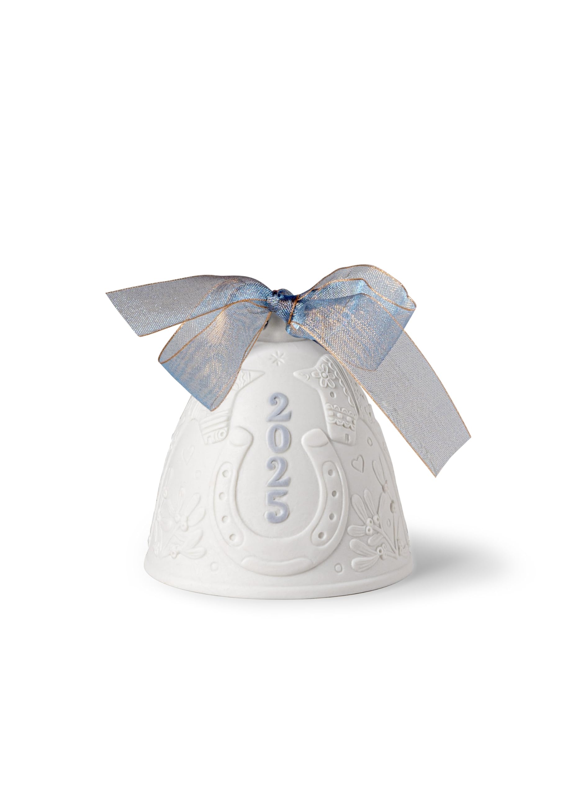 LLADRÓ front view of the Blue 2025 Christmas Bell showing silhouette and matte finish