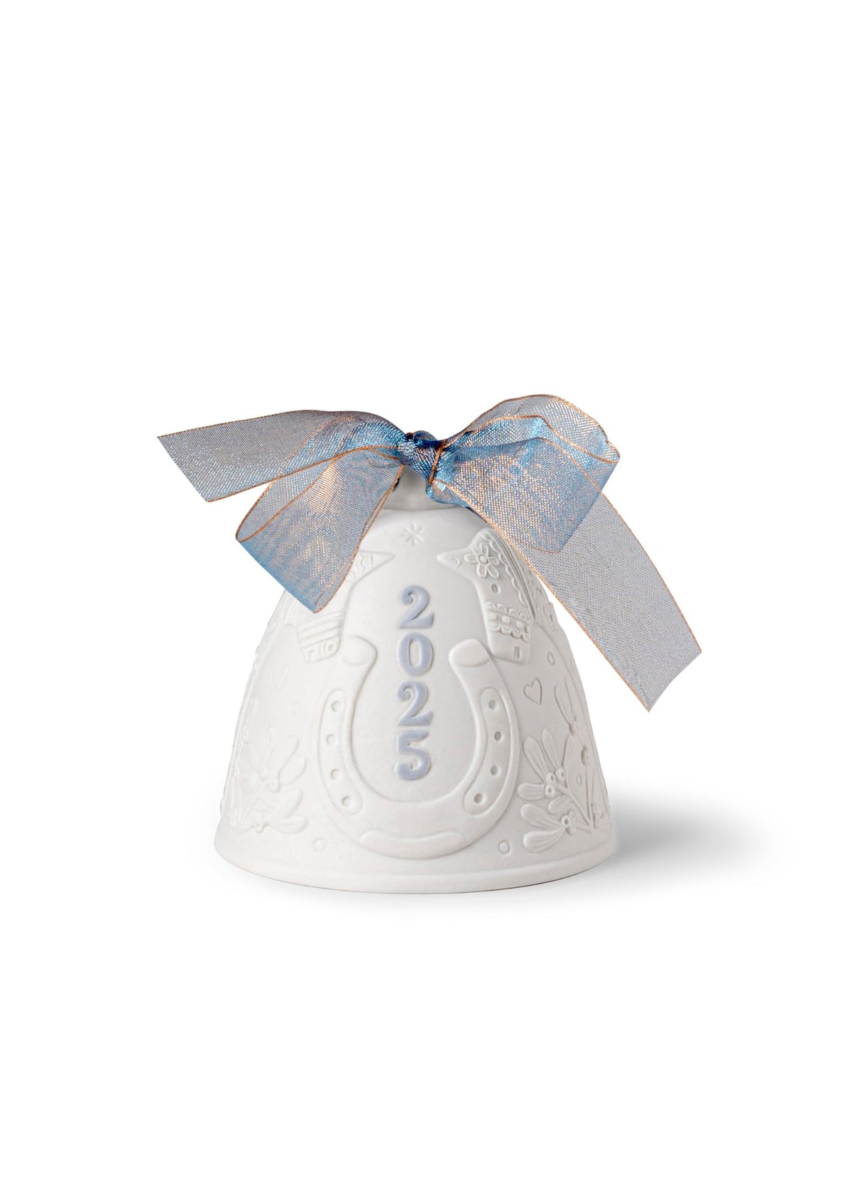 LLADRÓ front view of the Blue 2025 Christmas Bell showing silhouette and matte finish