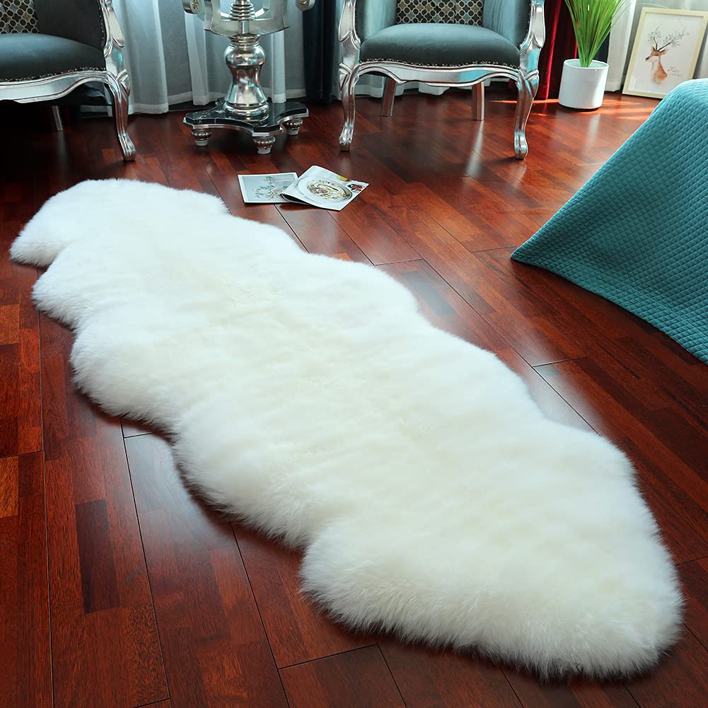 LLB sheepskin front view showing ivory white plush texture and cozy appeal