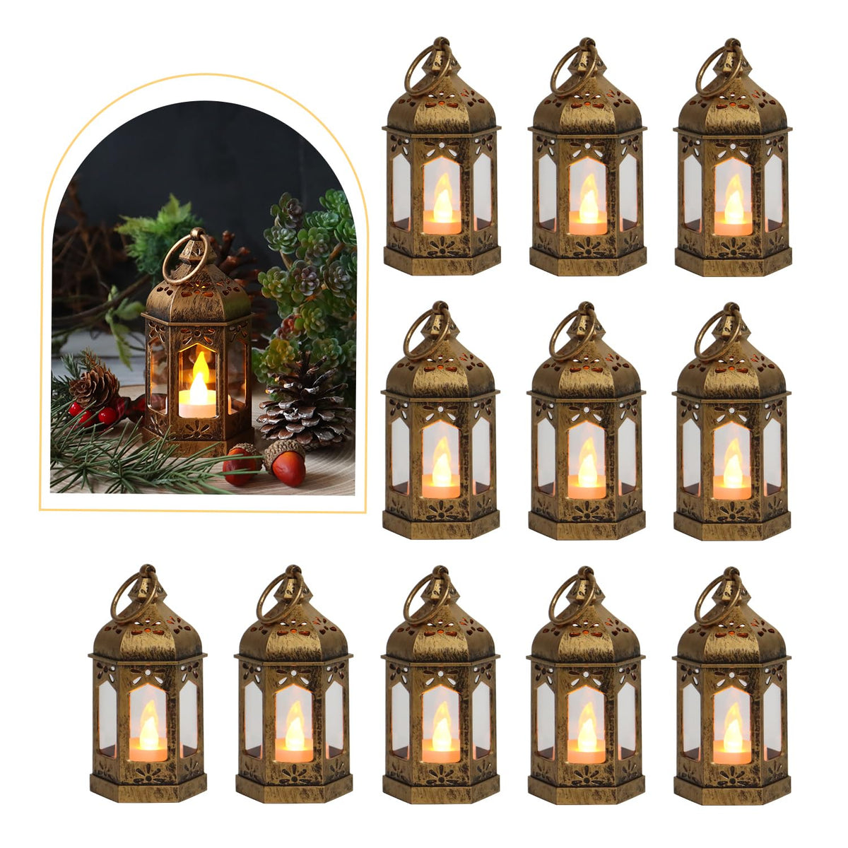 LLQ mini lanterns front view showing vintage design and instant ambiance