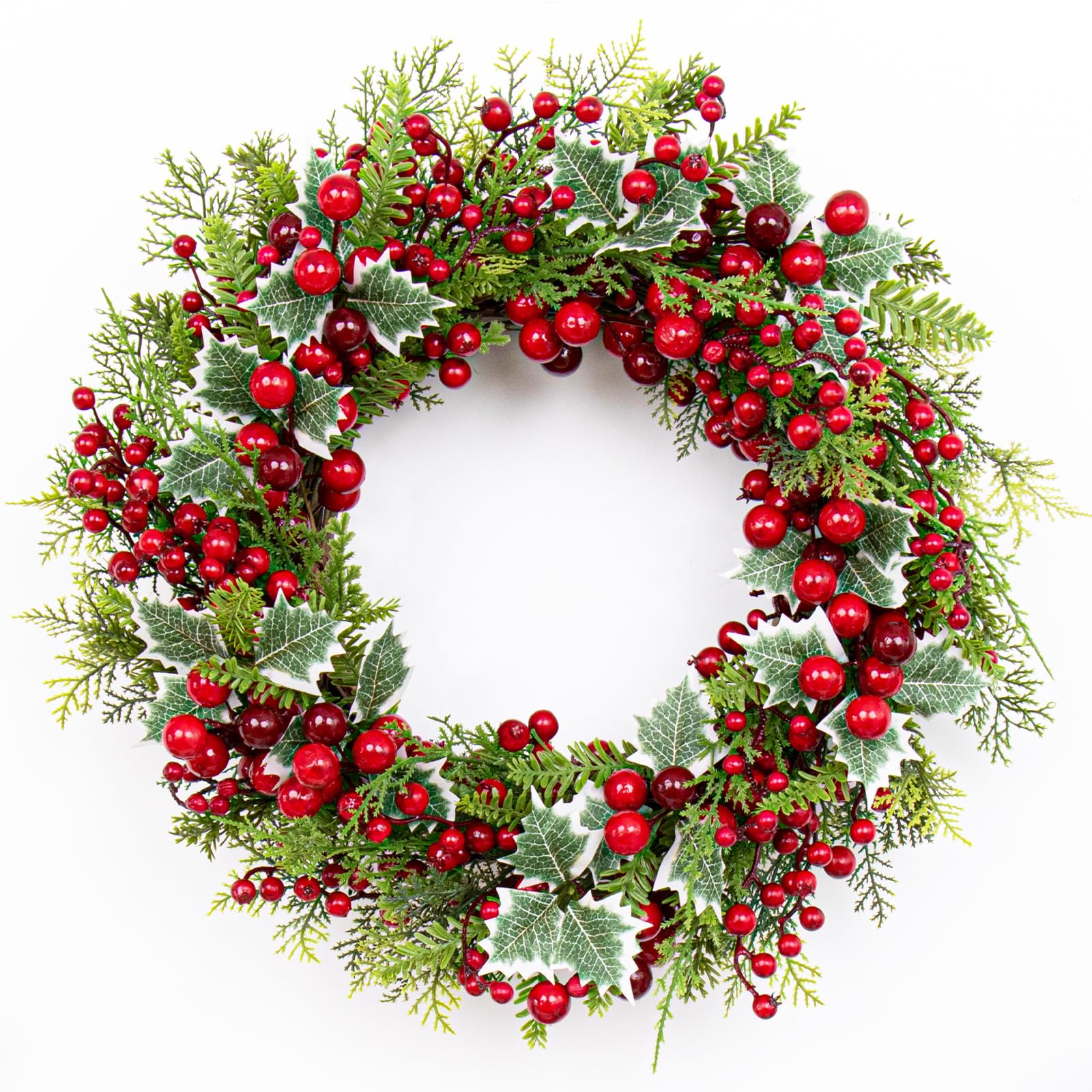 LLZLL wreath front view showing bold red berries and festive presence