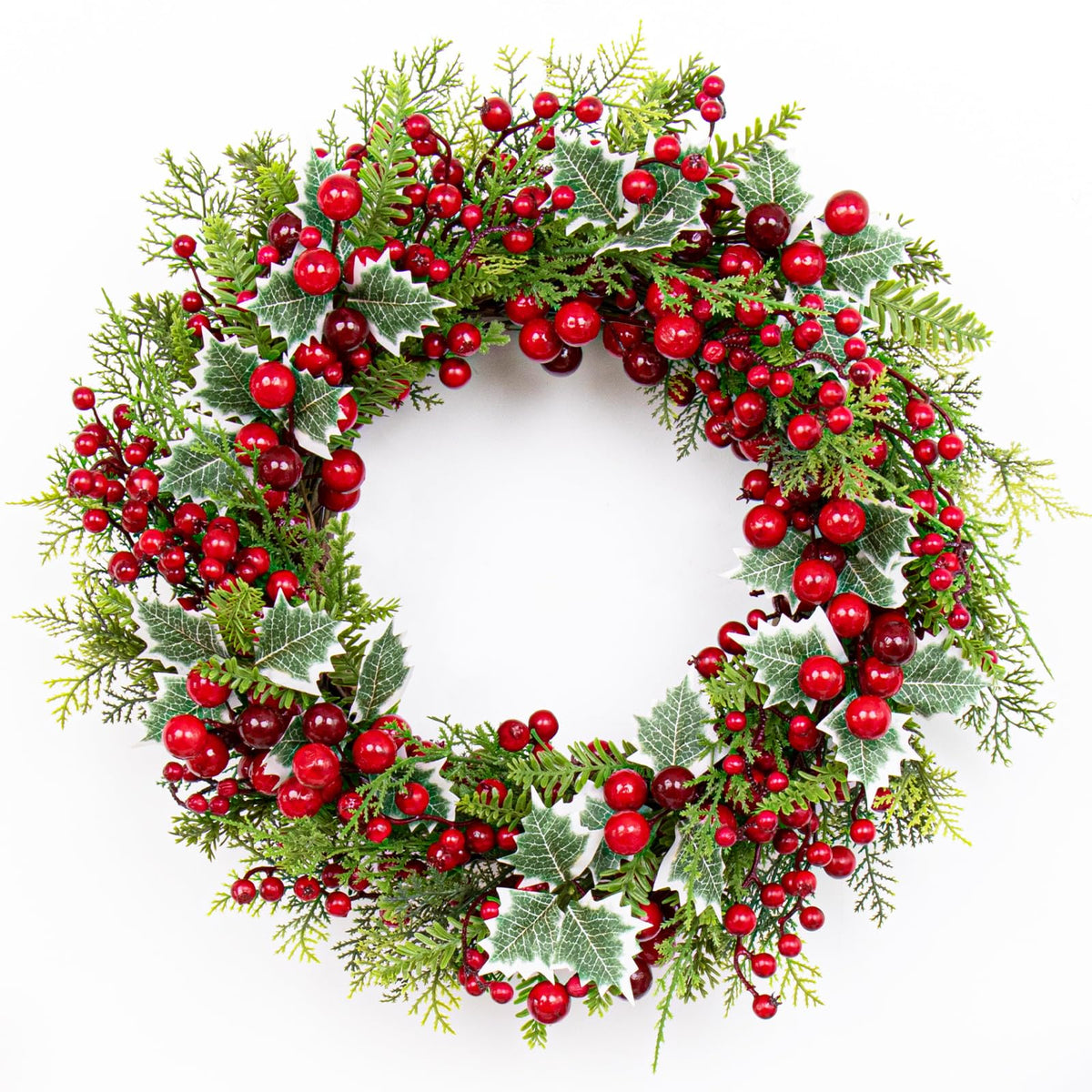 LLZLL wreath front view showing bold red berries and festive presence
