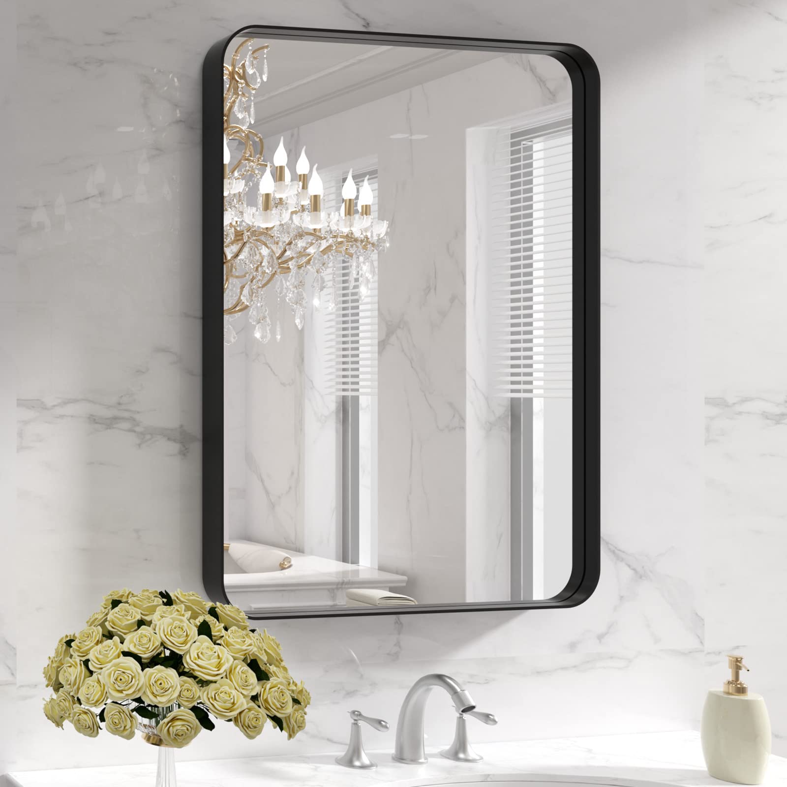 LOAAO front view of black metal framed mirror showing modern benefit