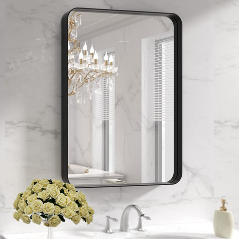 LOAAO front view of black metal framed mirror showing modern benefit