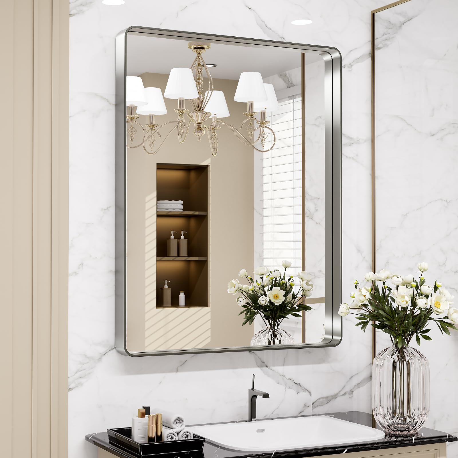 LOAAO front view showing brushed nickel frame and clear reflection benefit