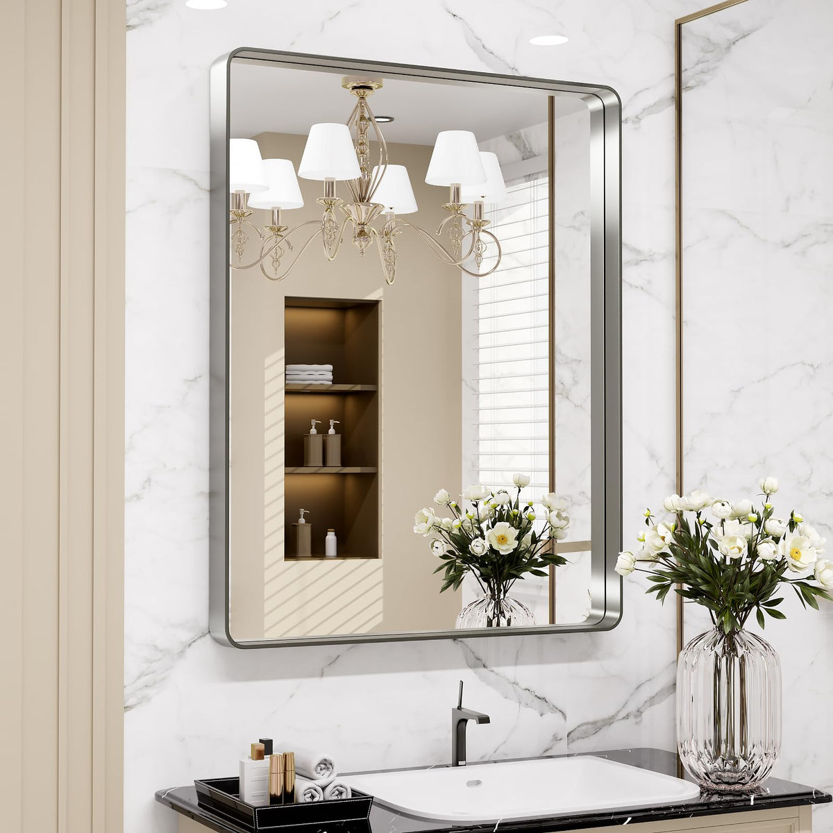 LOAAO front view showing brushed nickel frame and clear reflection benefit
