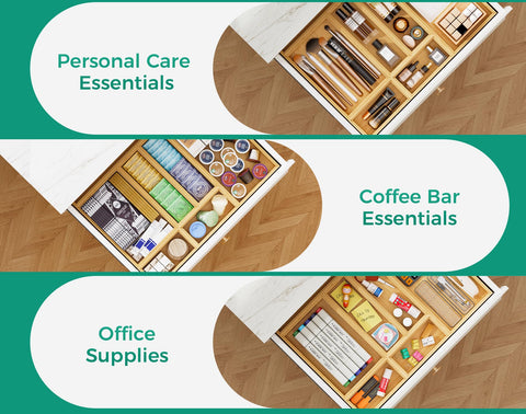 Lochantie organizer holding makeup and brushes to create tidy bathroom drawers and visibility