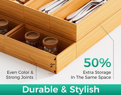Lochantie stacked trays showing modular stacking for extra tiered storage in deep drawers