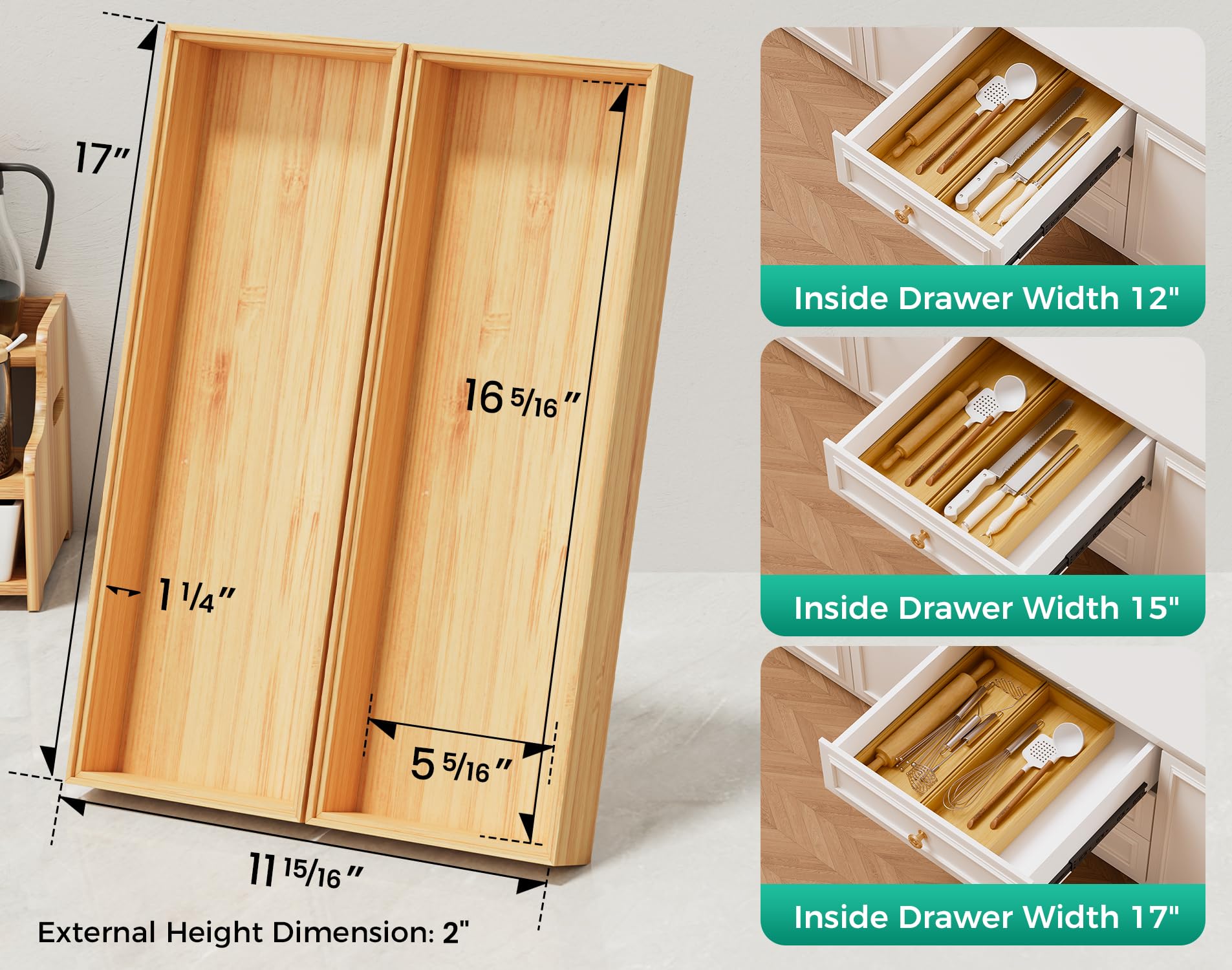 Lochantie overhead view inside drawer demonstrating neat utensil separation and space saving
