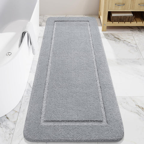 LOCHAS front view of grey 24x60 bath mat showing plush surface and neutral color benefits