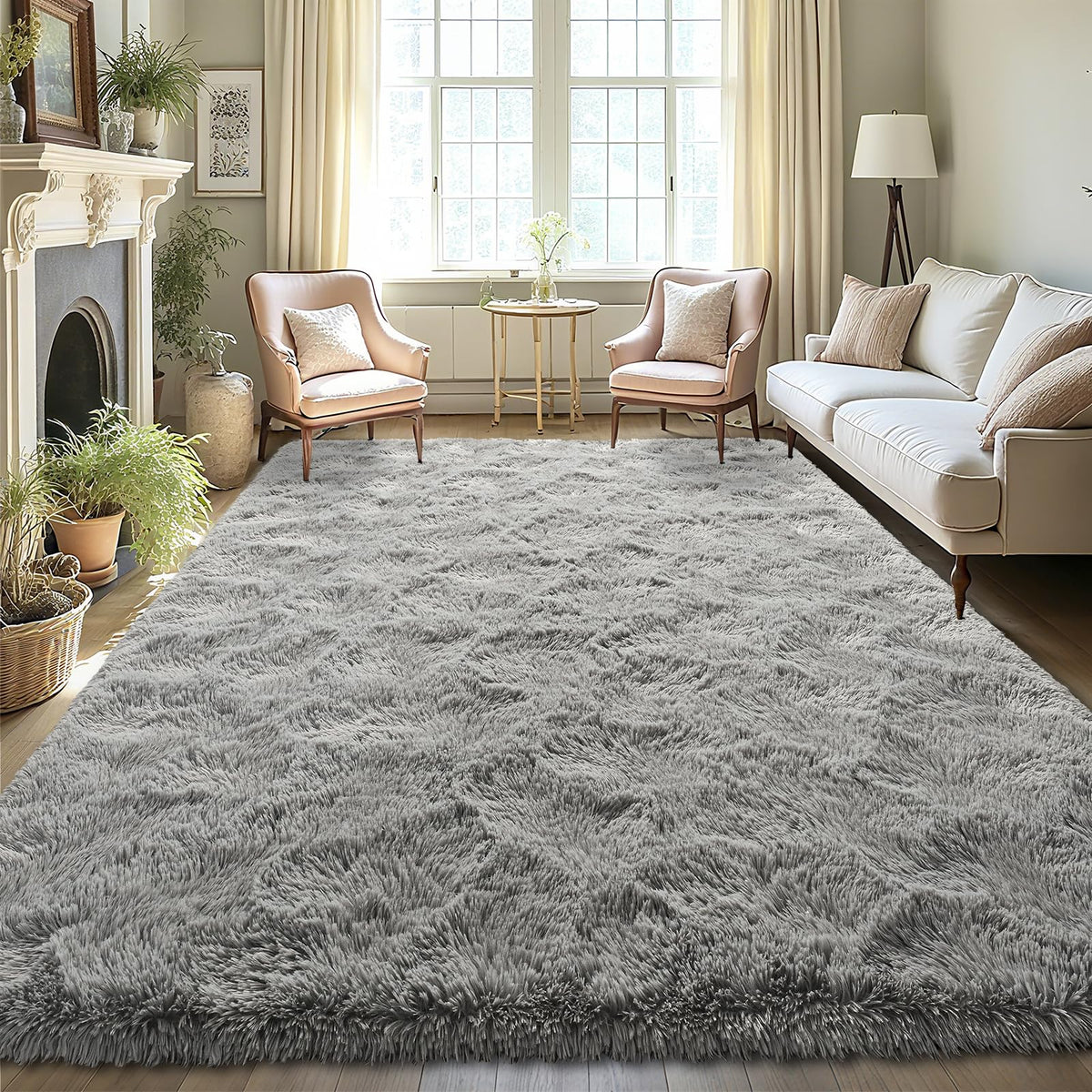 LOCHAS front view of 6x9 gray rug showing plush modern look and cozy appeal