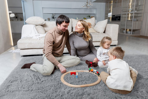 LOCHAS kids playing on rug showing safe cushioned play surface