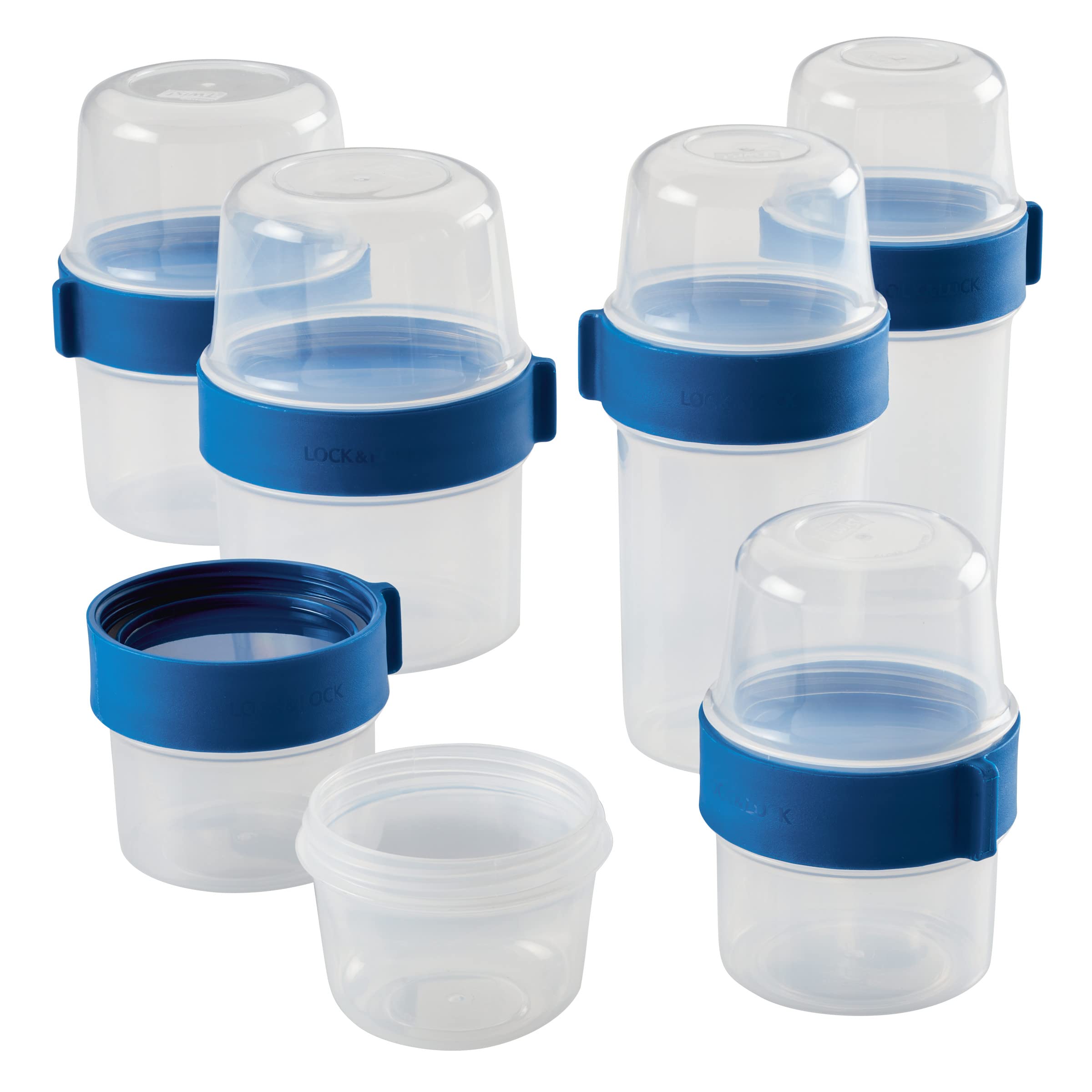 LocknLock front view of 12-piece clear set showing stackable convenience