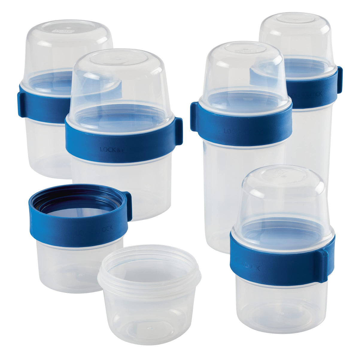 LocknLock front view of 12-piece clear set showing stackable convenience