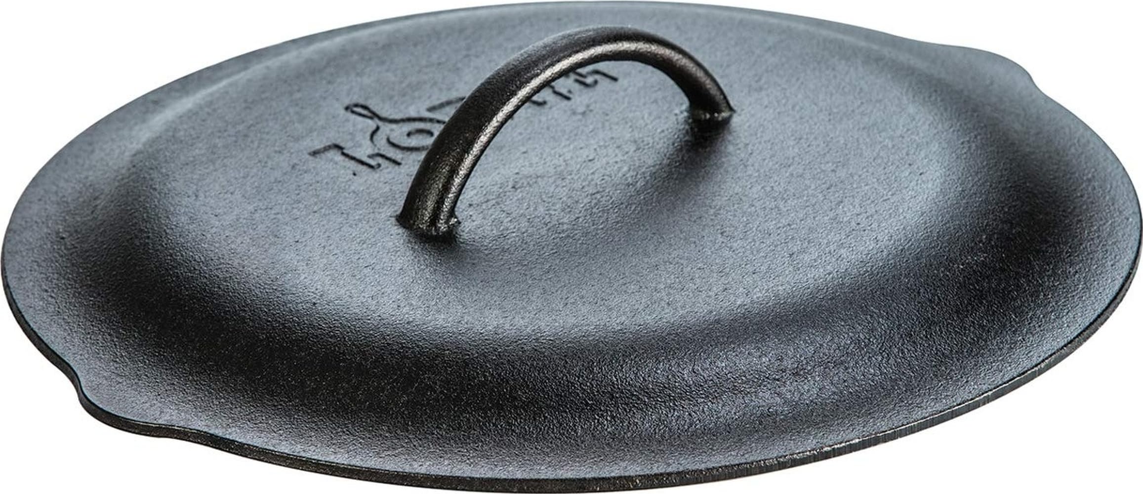 Lodge 12-inch lid front view showing solid handle and tight fit benefit