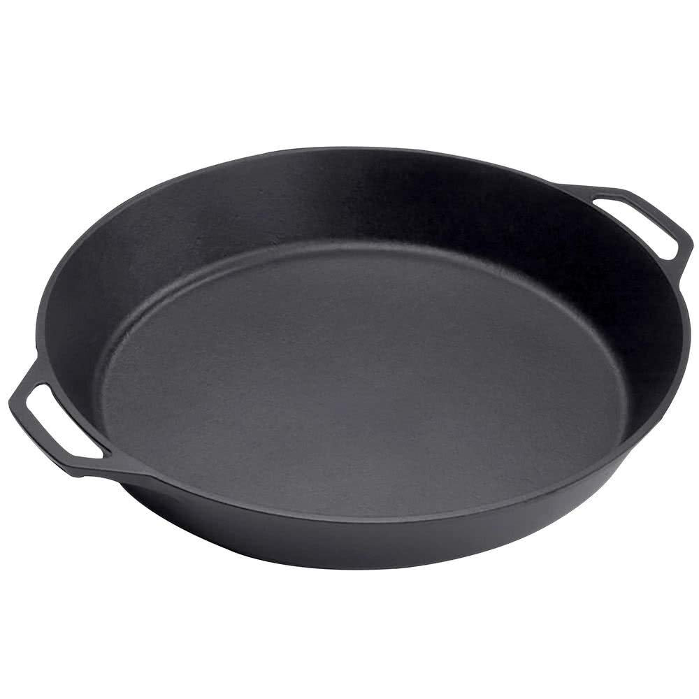 Lodge 17-inch skillet front view showing wide cooking surface and pre-seasoned finish for even cooking