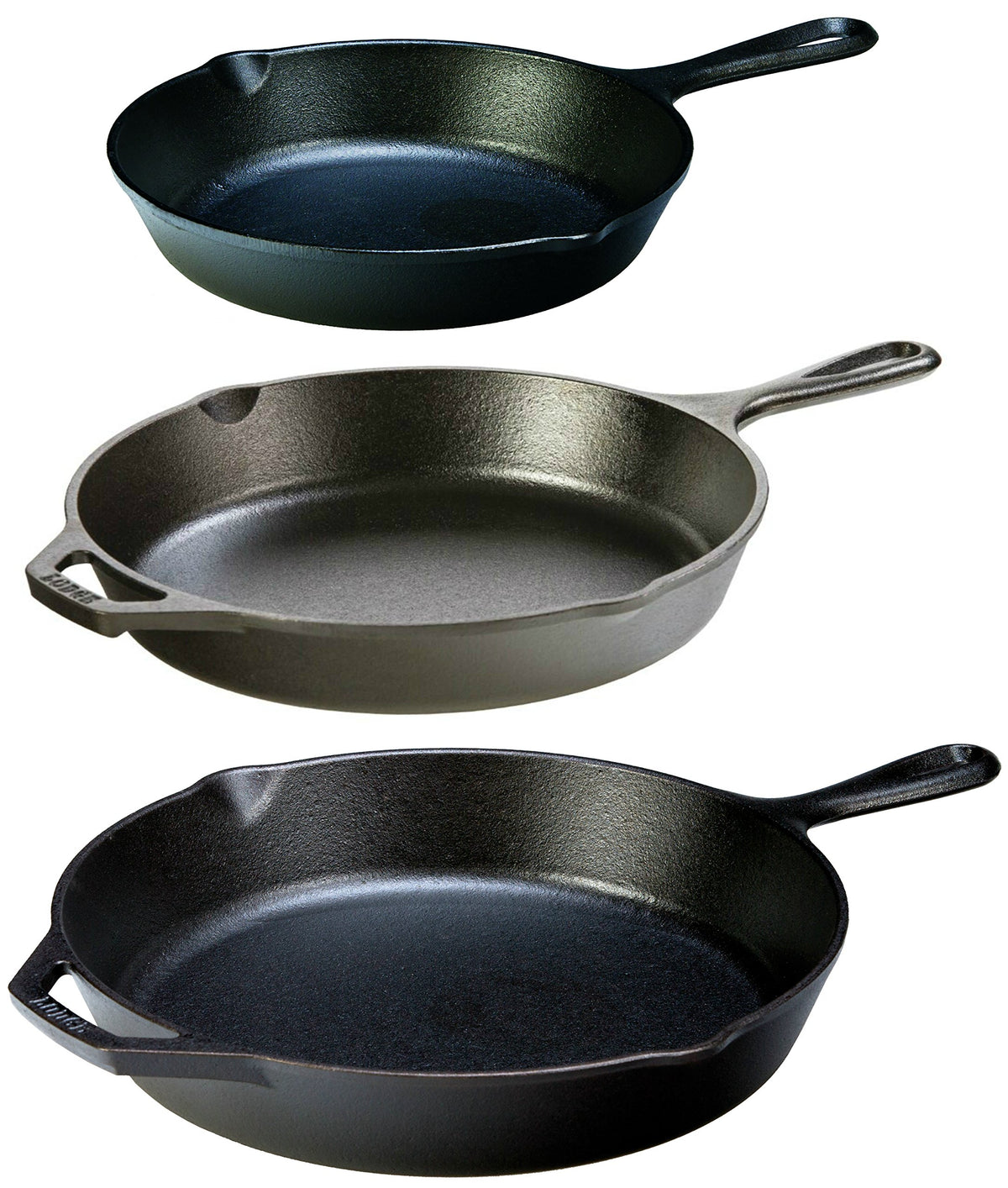 Lodge bundle front packaging showing three seasoned skillets for versatile cooking