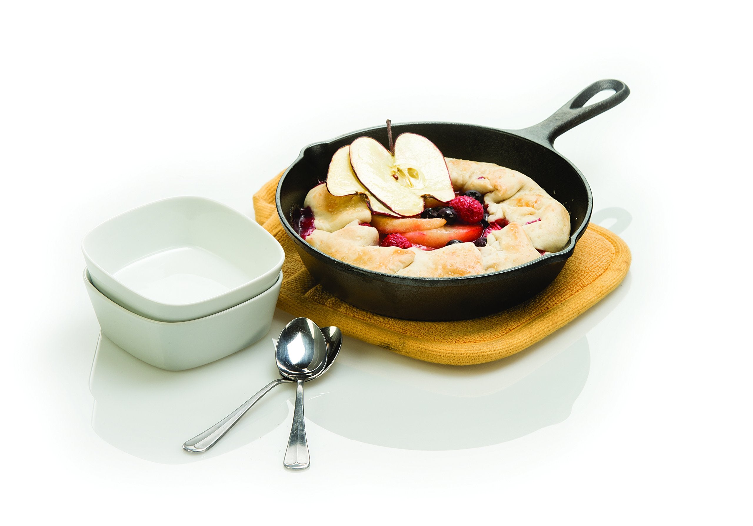 Lodge 8-inch skillet close-up handle demonstrating durable grip and control