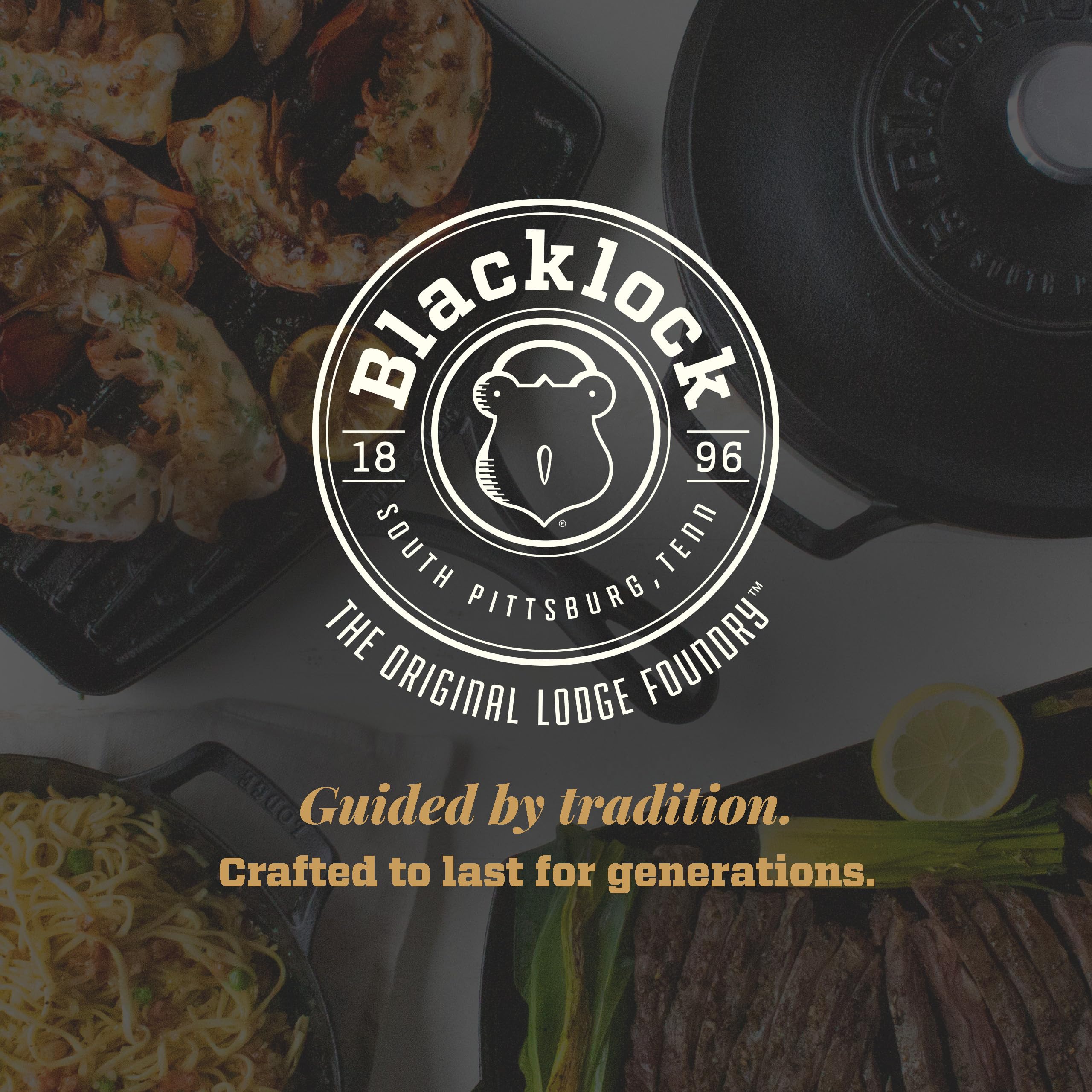Lodge Blacklock packaging label showing handcrafted USA origin and heritage benefit