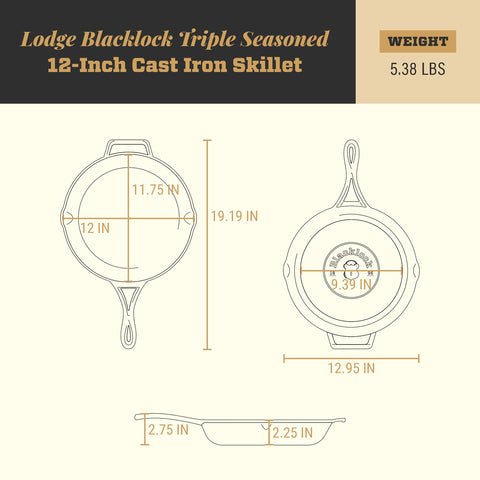 Lodge Blacklock side profile next to ruler showing lighter-weight size benefit
