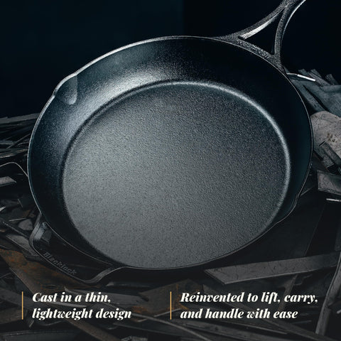Lodge Blacklock textured pan surface highlighting triple-seasoned nonstick benefit