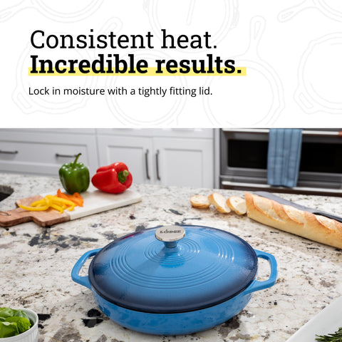 Lodge dual assist handles detail offering secure balanced grip for safe stovetop-to-table transfer