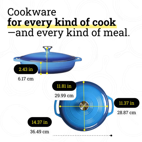 Lodge braiser on stovetop searing meat to show high-heat performance and even browning