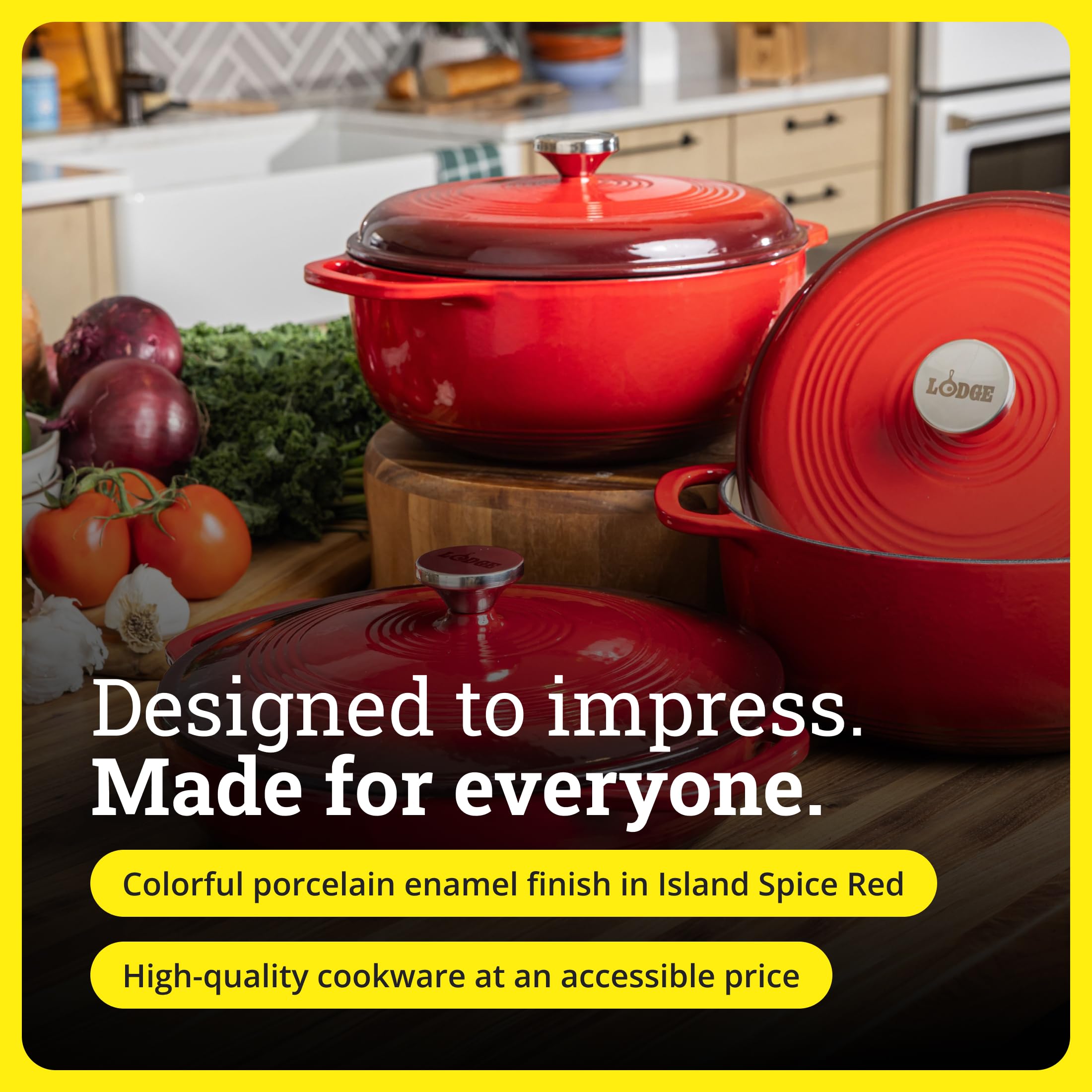 Lodge braiser next to serving spoon to show 3.6 quart scale and portion capacity